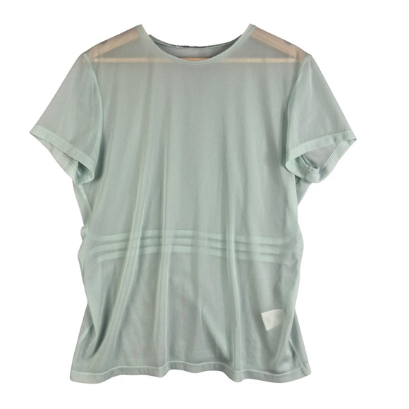 Tibi Sheer Mesh Stripe T Shirt Women's Top Size XL Pale Blue Short Sleeve - Picture 1 of 7